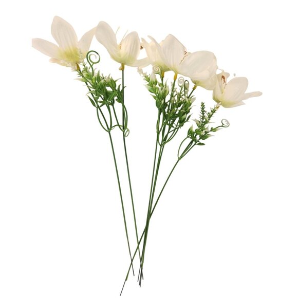 White Orchid Artificial Flowers with Greenery 6 Stem Bundle Faux Silk Wedding Fl - Picture 15 of 16